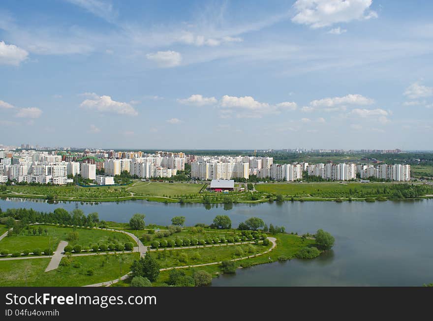 Moscow-Butovo with a bird's-eye view on a sunny day. Moscow-Butovo with a bird's-eye view on a sunny day