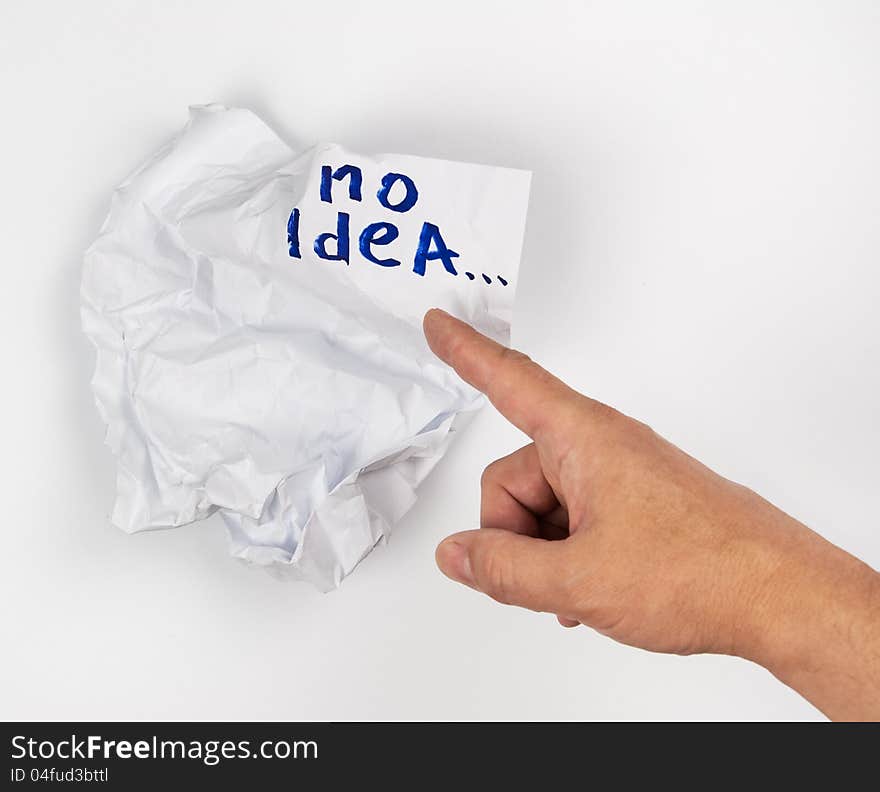 Rejected no idea concept with crumpled paper  on white background