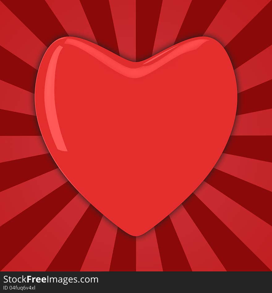 Big red heart on the striped background