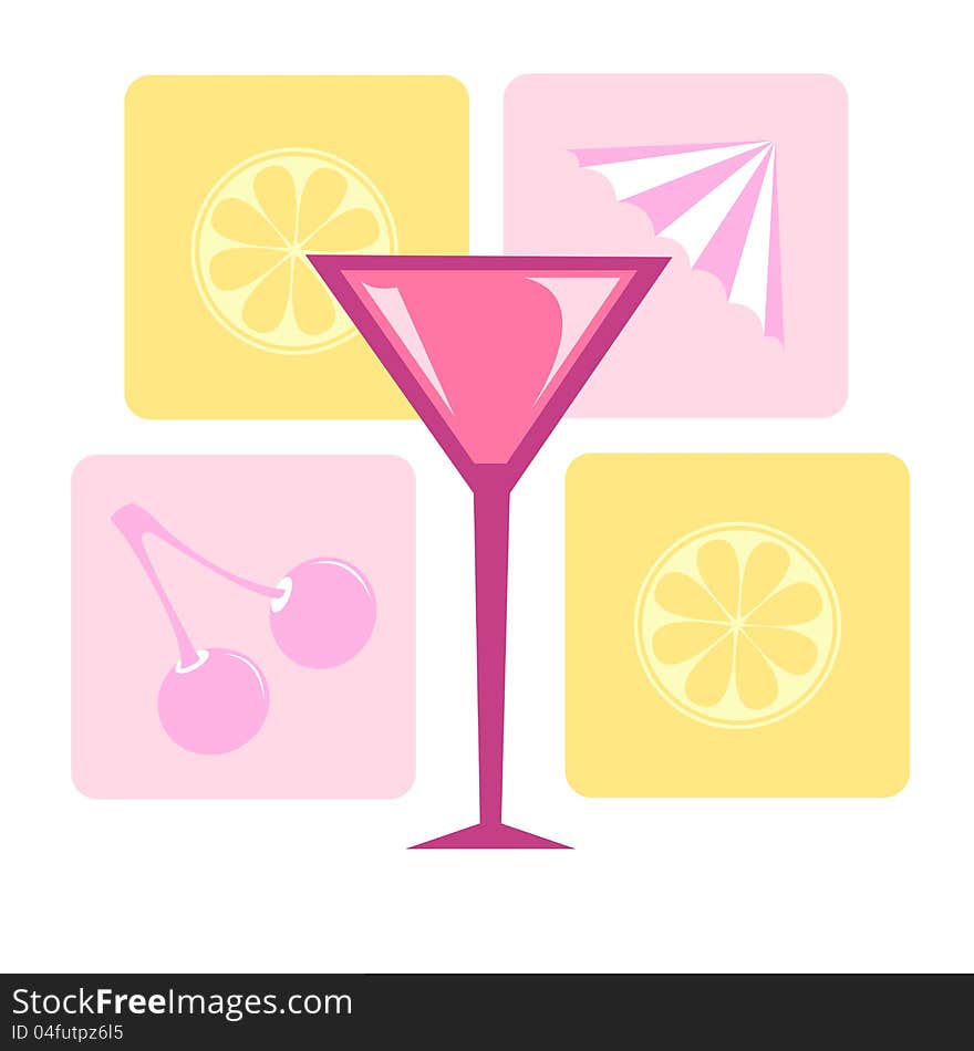 Illustrated cocktail on an abstract background. Illustrated cocktail on an abstract background