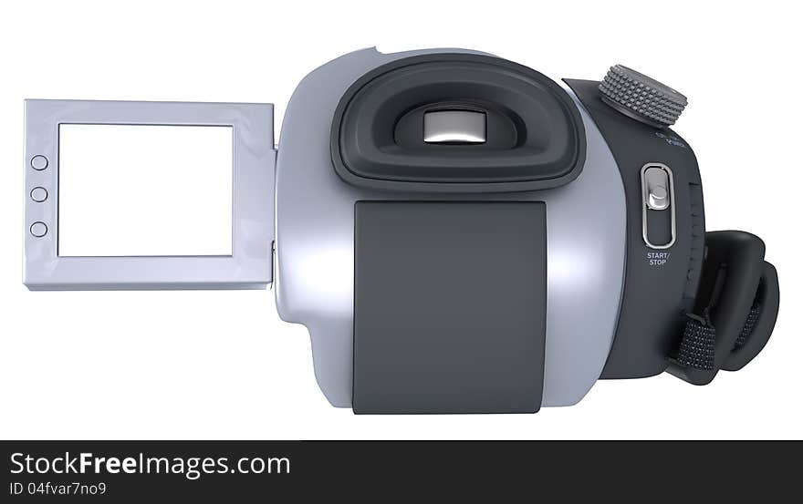 Back of Digital Video Camera and facing screen. Clipping paths of camera and screen included.