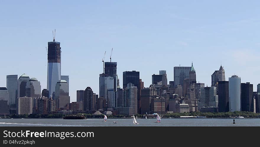 The new look of lower Manhattan with the construction of the Freedom Tower as seen from the ferry. The new look of lower Manhattan with the construction of the Freedom Tower as seen from the ferry