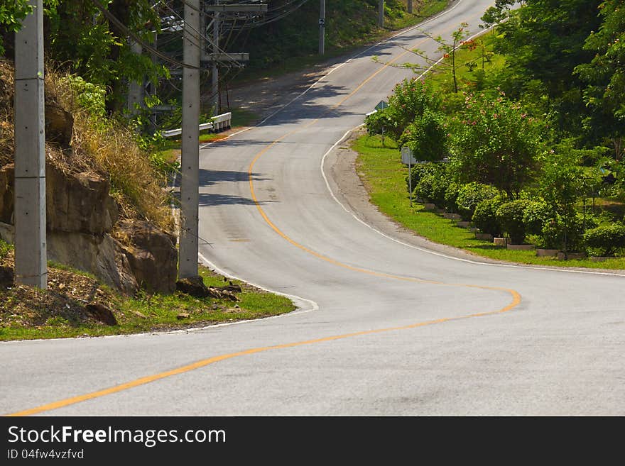 Curved road to the mountain in Tak, Thailand