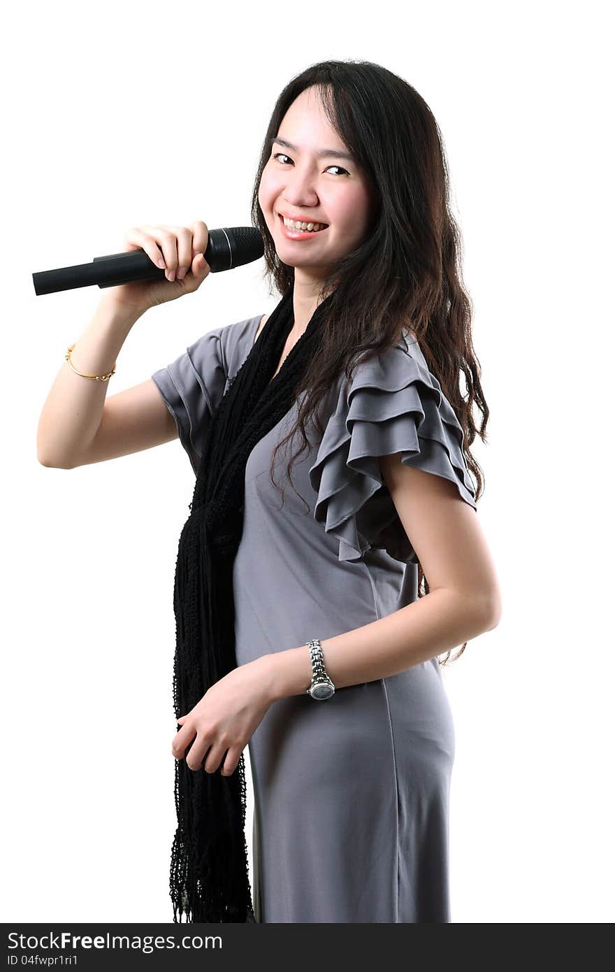 Karaoke Singer On A White Background.