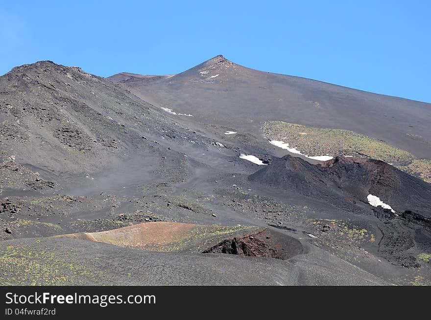 Walking on the top of volcano Etna. Sicily.