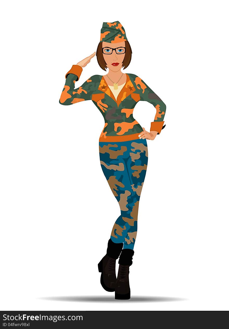 Vector army cute girl illustration. Vector army cute girl illustration