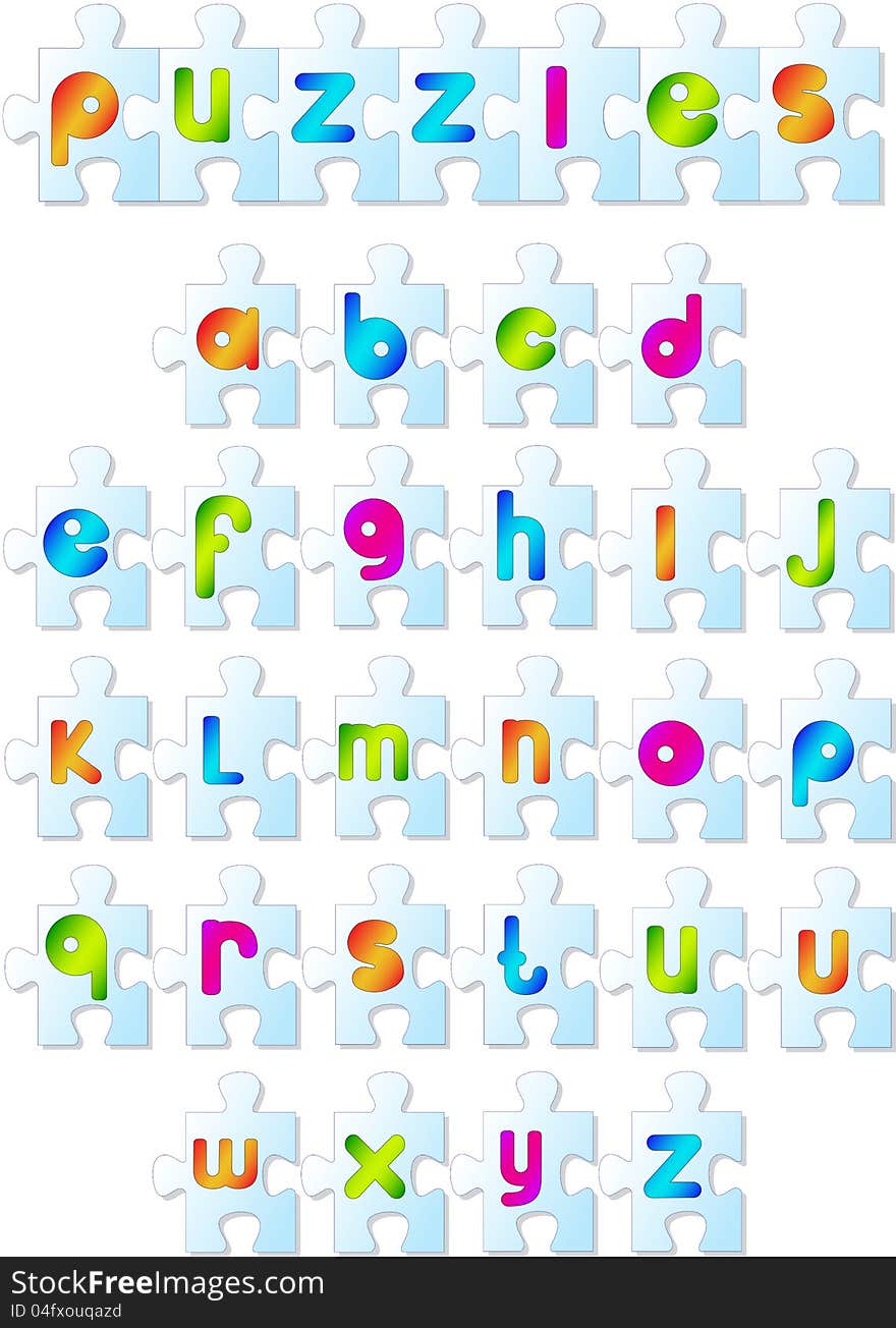 Colorful puzzles font. Vector illustration of alphabet. Colorful puzzles font. Vector illustration of alphabet