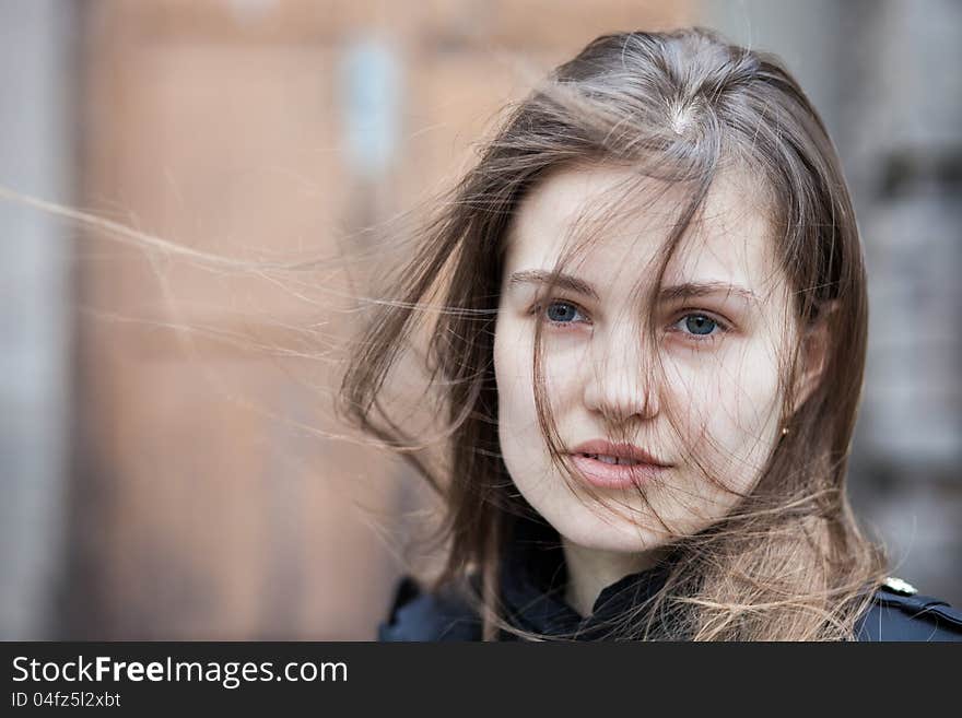 Closeup portrait pretty young woman outdoors