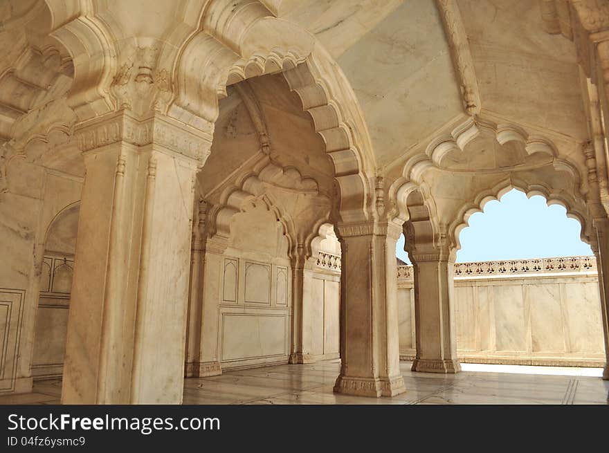 An interior section of the Nageena Mahal of 16th century Agra Fort where the royal ladies used to perform their prayer. An interior section of the Nageena Mahal of 16th century Agra Fort where the royal ladies used to perform their prayer.