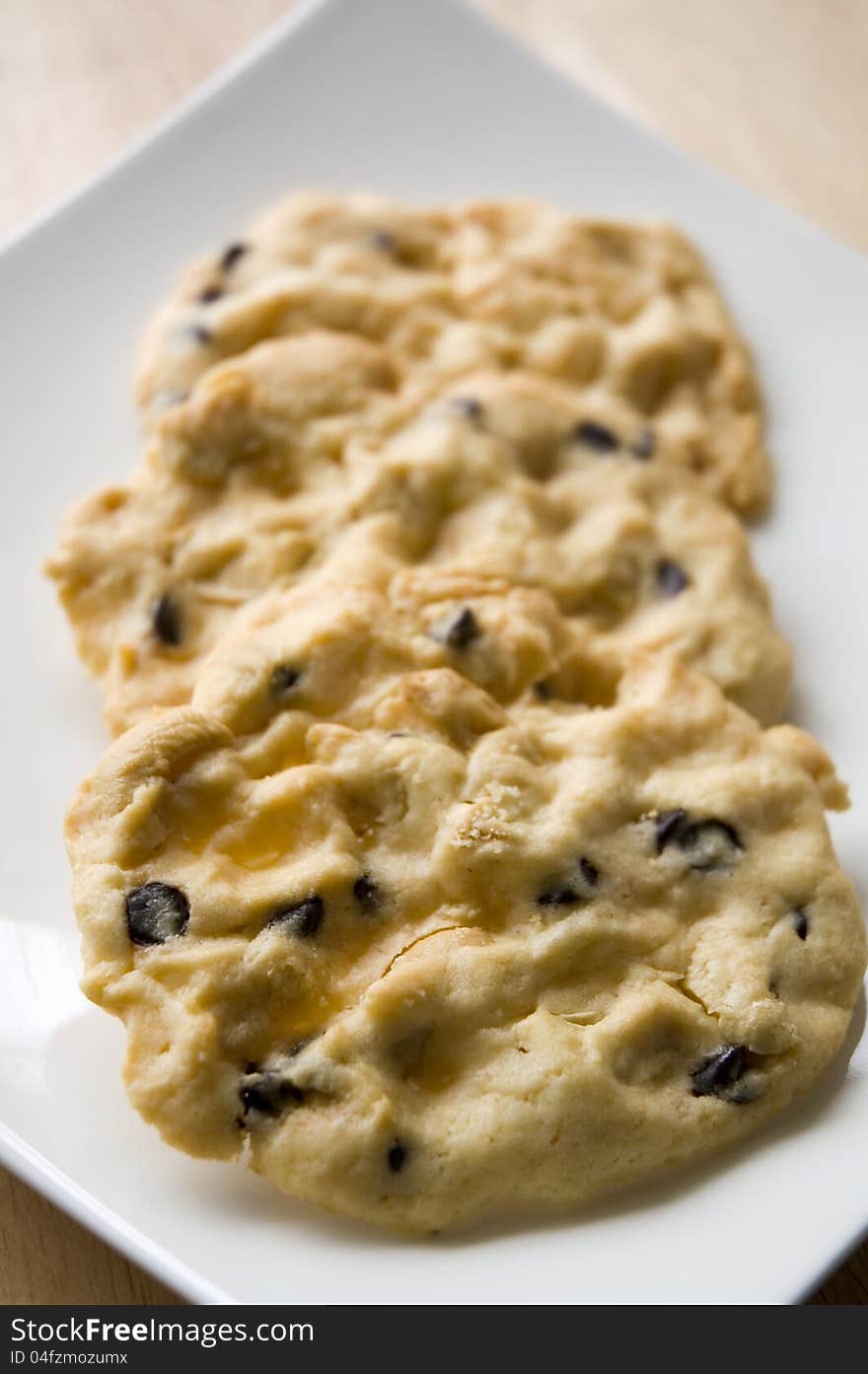 Close up chocolate chip homemade cookies