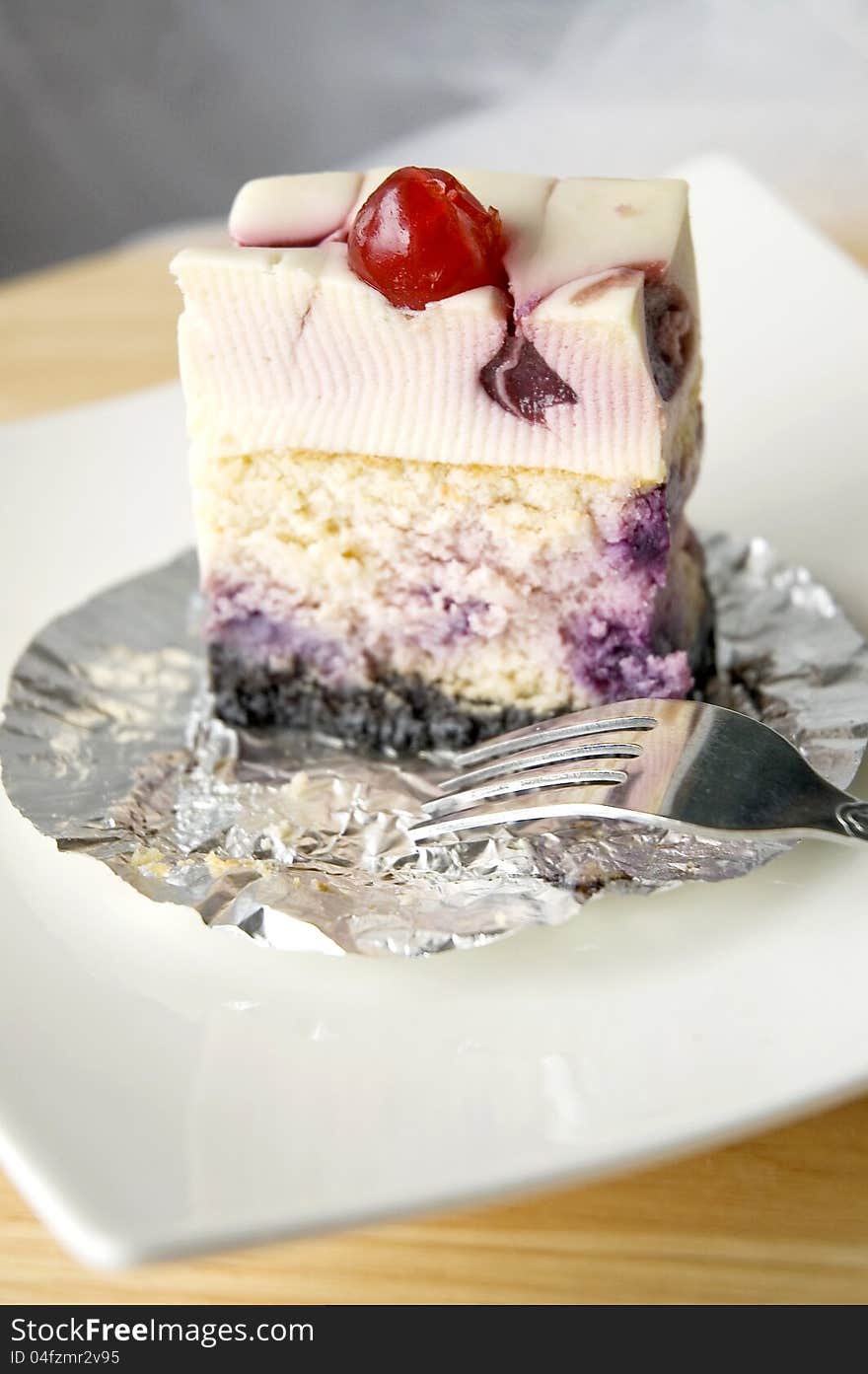 Layer of blueberry cheesecake