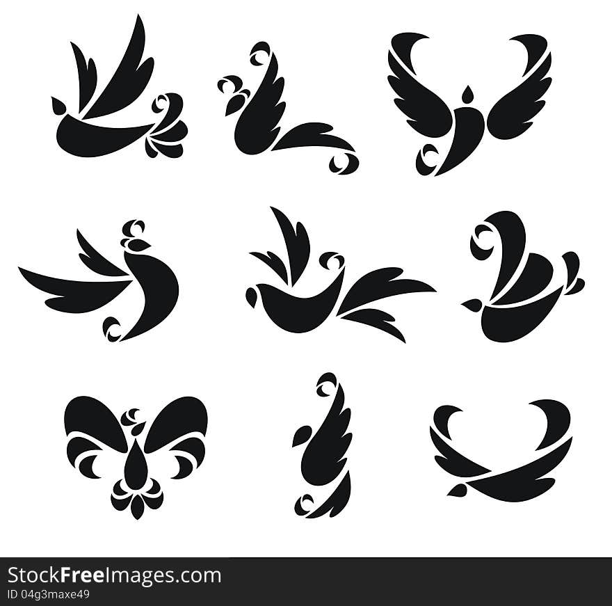 nine silhouettes of birds