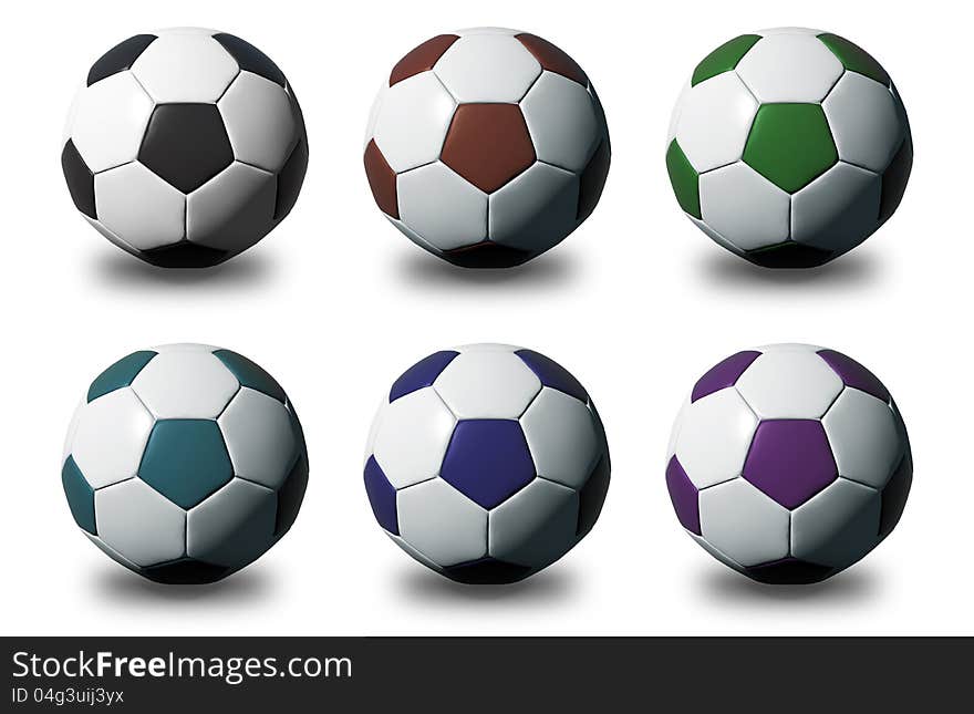 High resolution Colorful 3D soccer balls isolated on white background. High resolution Colorful 3D soccer balls isolated on white background