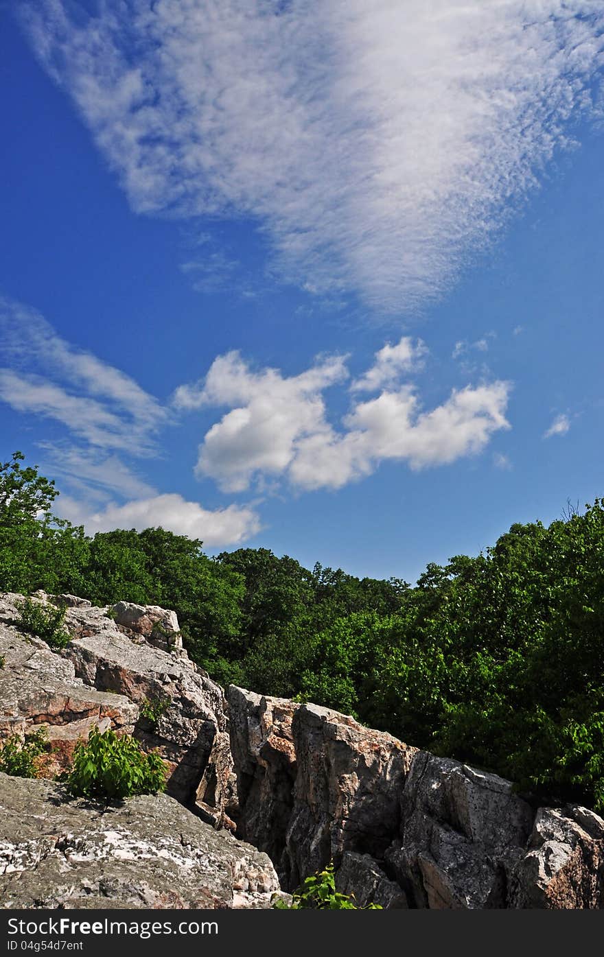 A view from Wolf Rocks on Catoctin Mountain in Maryland on a beautiful spring day. A view from Wolf Rocks on Catoctin Mountain in Maryland on a beautiful spring day