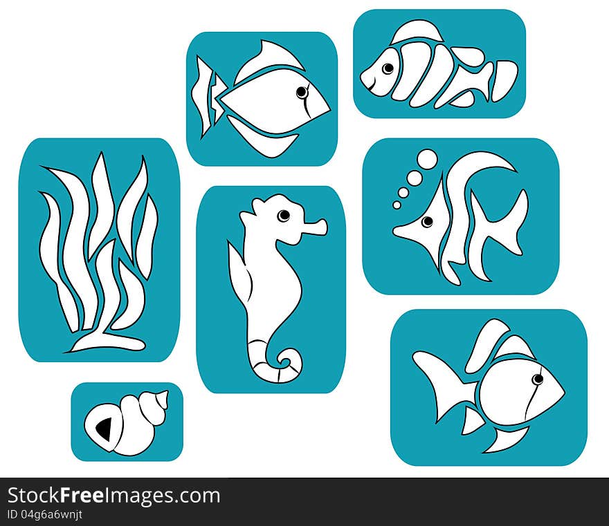 Cartoon fishes pictures. See and ocean theme. Cartoon fishes pictures. See and ocean theme