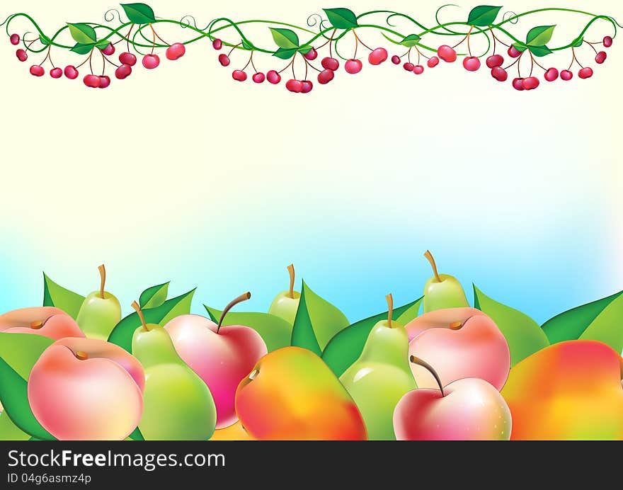 Fresh fruits and cherry on isolate background with place for text. Fresh fruits and cherry on isolate background with place for text