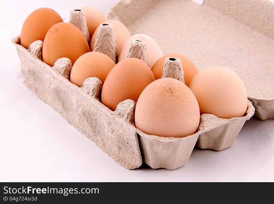 Eggs in the carton box. Eggs in the carton box