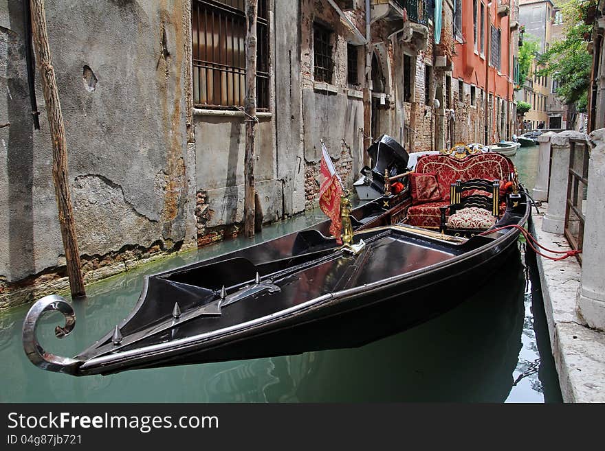 A gondola in the waterways of Venice