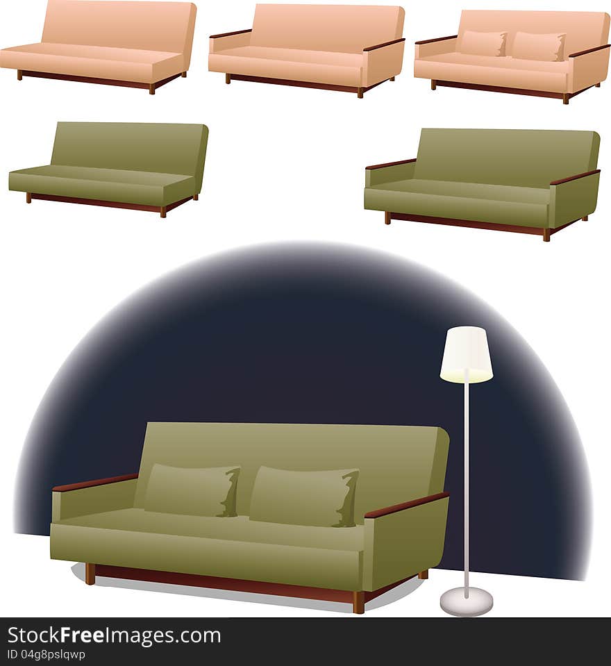 Sofa clipart interior design in green or pink colors. Sofa clipart interior design in green or pink colors