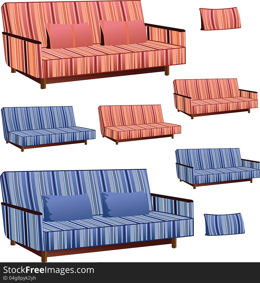 Sofa clipart interior design in pink or blue colors. Sofa clipart interior design in pink or blue colors