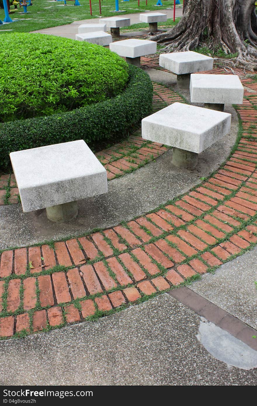 Seats in the park was designed as an S. Seats in the park was designed as an S.