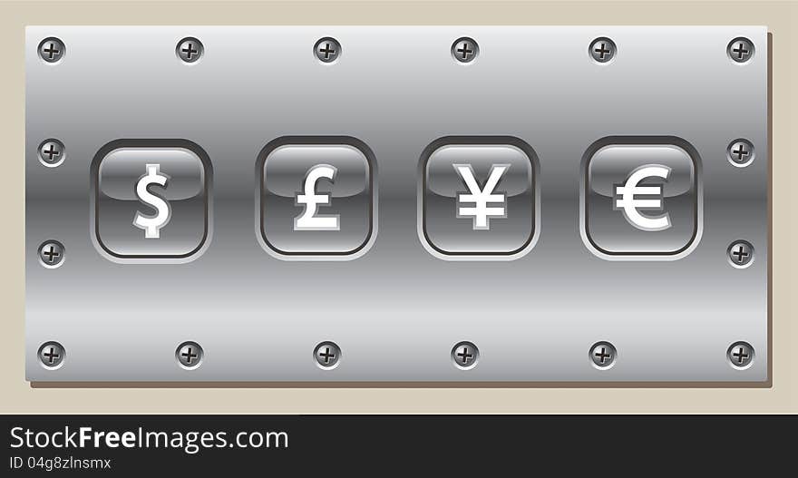The vector image of the icons with currency symbols. The vector image of the icons with currency symbols.