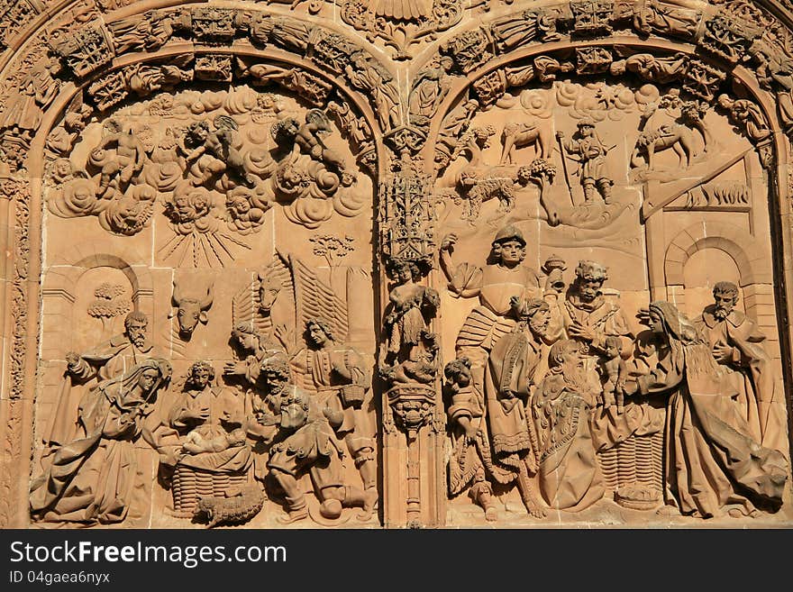 Nativity Scenes Carved On Cathedral Wall