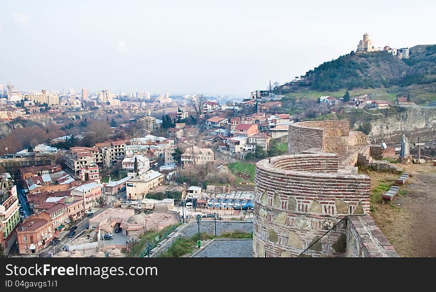 Panoramic view of Tbilisi city with medieval castle of Narikala , Republic of Georgia, Caucasus regionll. Panoramic view of Tbilisi city with medieval castle of Narikala , Republic of Georgia, Caucasus regionll