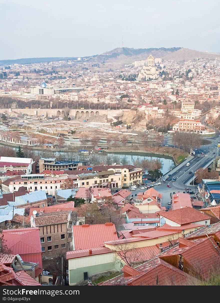 Panoramic view of Tbilisi city with medieval castle of Narikala , Republic of Georgia, Caucasus regionll. Panoramic view of Tbilisi city with medieval castle of Narikala , Republic of Georgia, Caucasus regionll