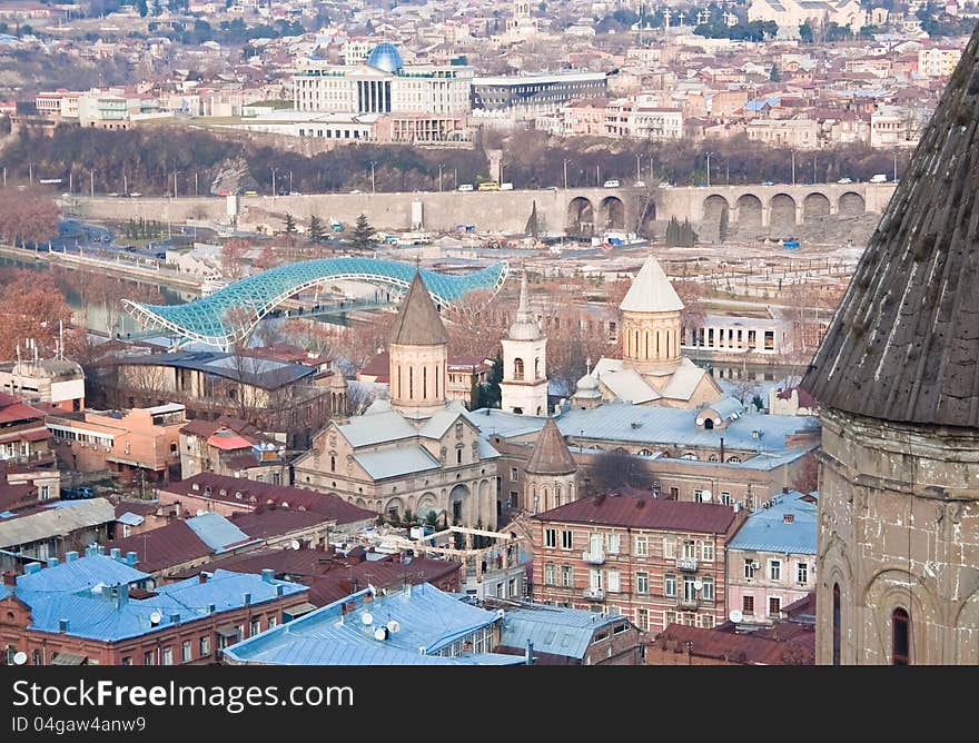 Panoramic view of Tbilisi city with medieval castle of Narikala , Republic of Georgia, Caucasus regionll. Panoramic view of Tbilisi city with medieval castle of Narikala , Republic of Georgia, Caucasus regionll