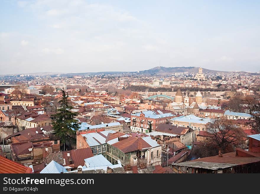 Panoramic view of Tbilisi city with medieval castle of Narikala , Republic of Georgia, Caucasus regionll. Panoramic view of Tbilisi city with medieval castle of Narikala , Republic of Georgia, Caucasus regionll