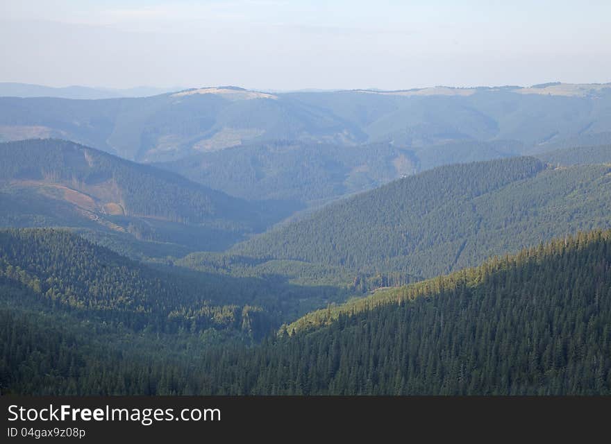 Mountain landscape, Eastern Carpathians mountains, view from above. Mountain landscape, Eastern Carpathians mountains, view from above