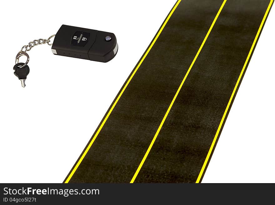 Car keys and layout of the road