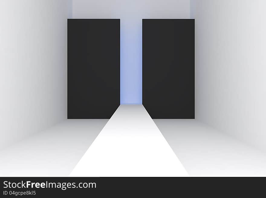 3d Empty fashion runway black background.