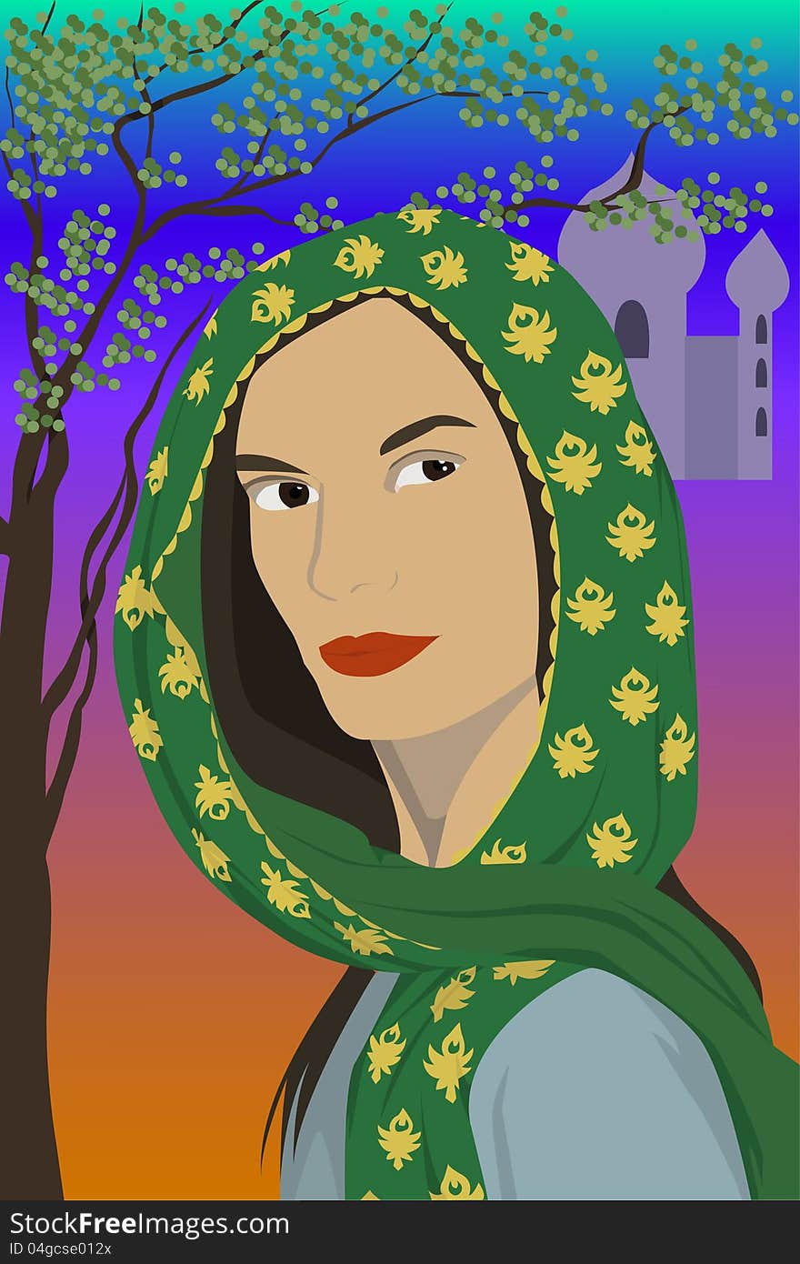 Vector illustration of the east woman in scarf