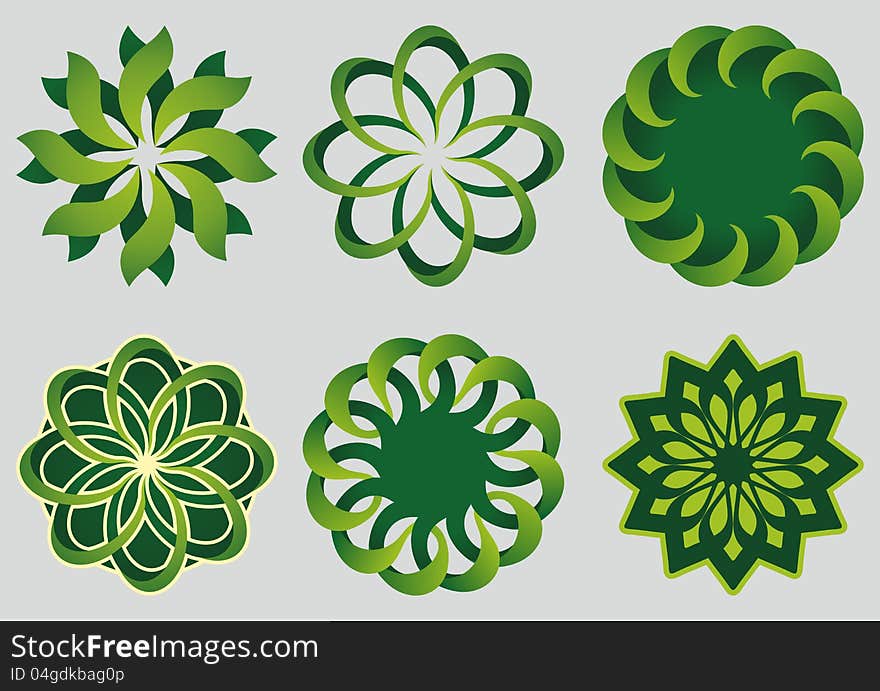 Set of abstract green circles elements.