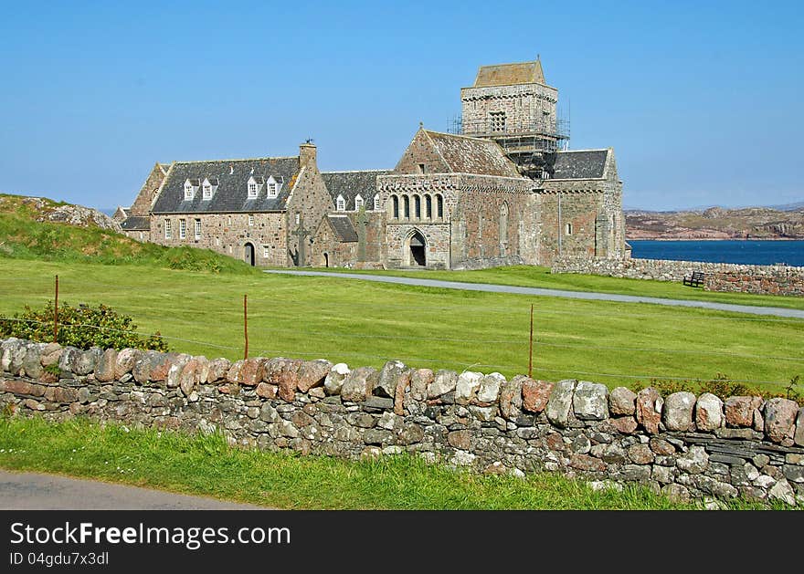 Iona Abbey on the holy island of iona in the inner hebredies of scotland