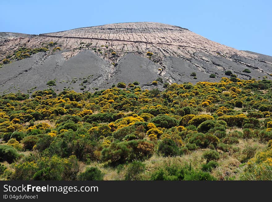 Walking around the ctrater of the volcano. Volcano island. Italy. Walking around the ctrater of the volcano. Volcano island. Italy.