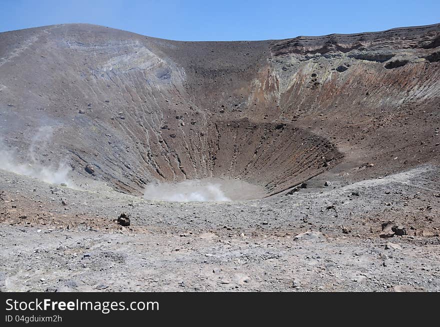 Walking around the ctrater of the volcano. Volcano island. Italy. Walking around the ctrater of the volcano. Volcano island. Italy.