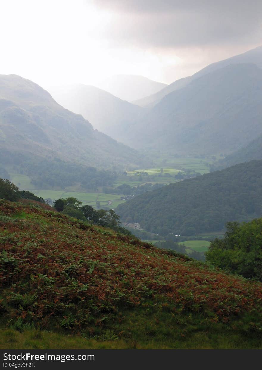 View from mountain side in Lake District, Cumbria, England