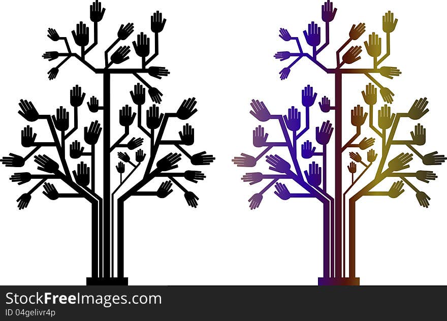 Vector illustration of illustration of hand tree