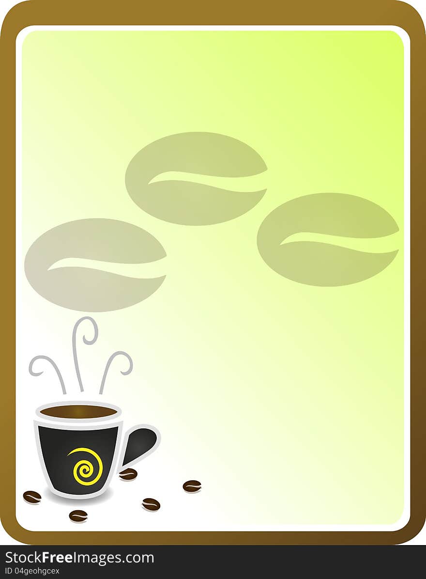 Illustration of coffee time with coffee beans background