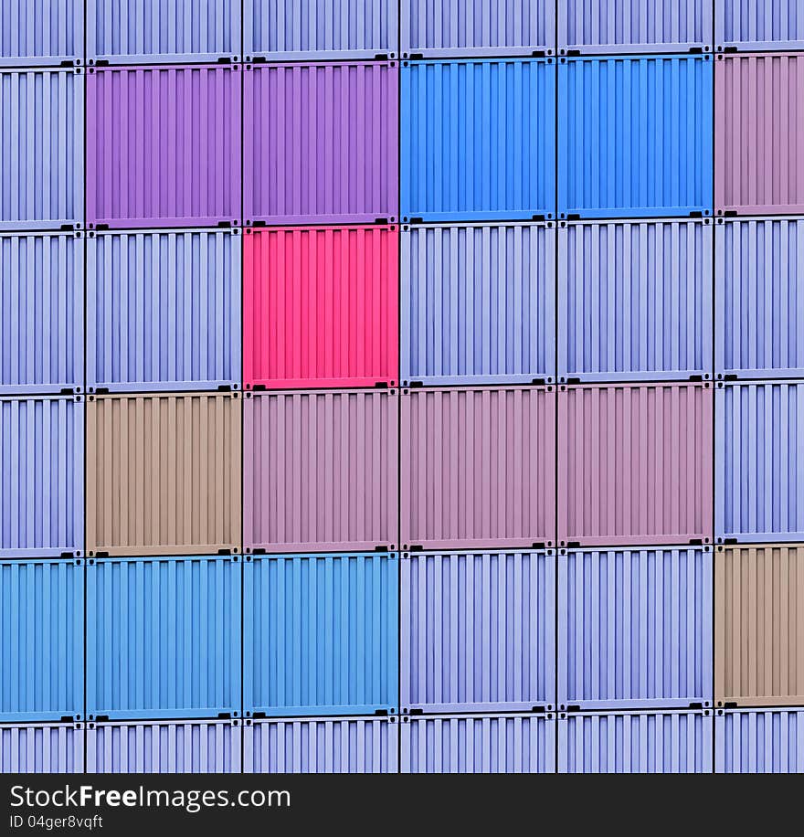 Background of multi-colored freight shipping containers at the docks