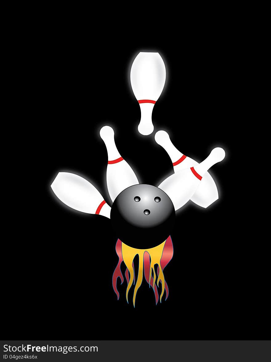 Vector Flaming Bowling Ball and Pins