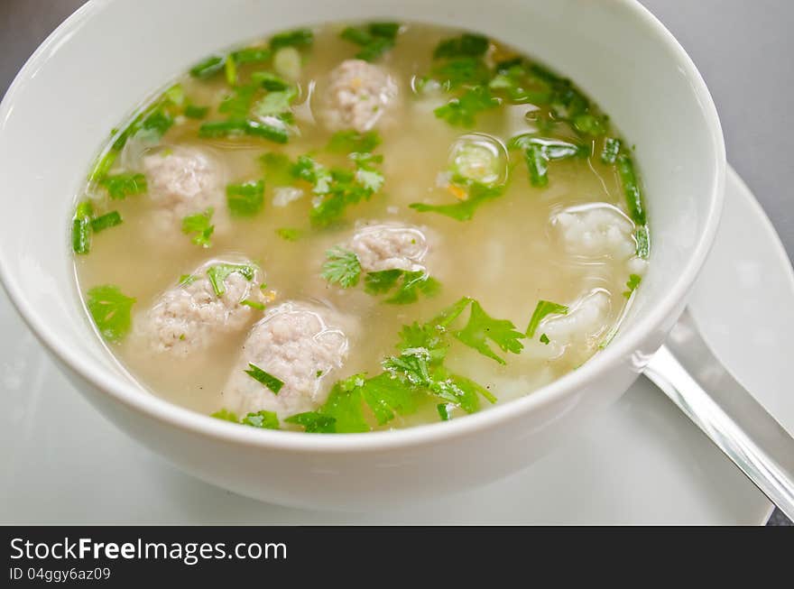 Rice soup with mince pork