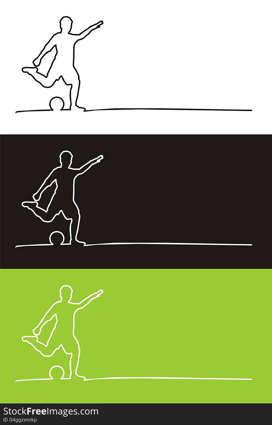 Soccer players as outline in green, black and white