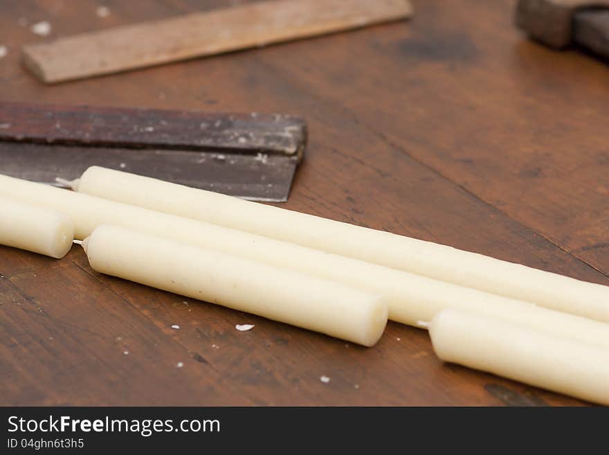 Old tools in a old wax candle production