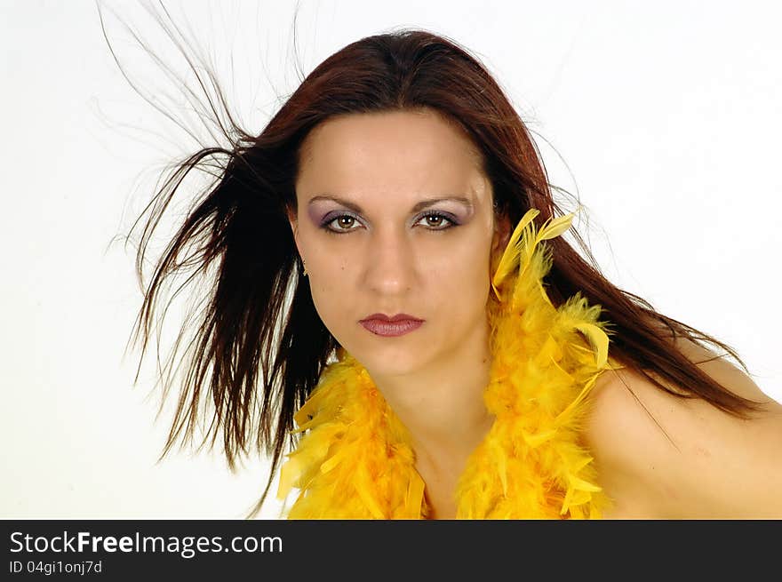 Naked Woman With Yellow Feathers Scarf