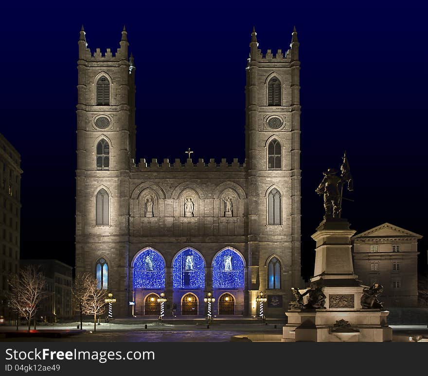 Notre-Dame in old Montreal at night. Notre-Dame in old Montreal at night