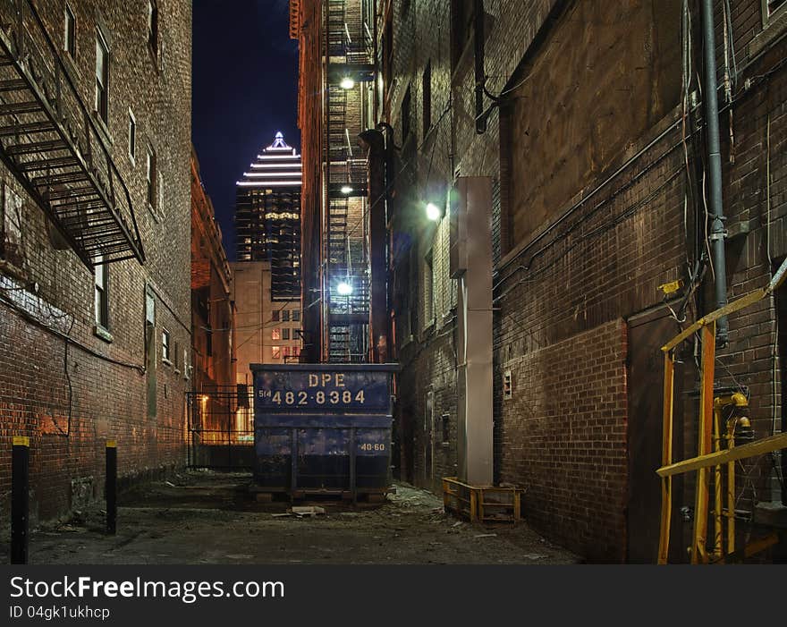 Montreal downtown lane at night